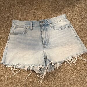 Madewell Light Blue High-Rise Distressed Denim Shorts